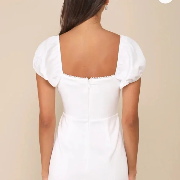 Lulu's White Asymmetrical Puff Sleeve Mini Dress - Picture 2 of 3